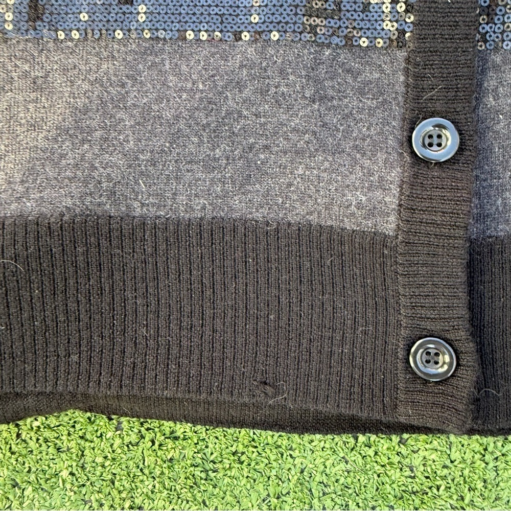 Alice + Olivia Black and Gray 100% Wool Sequin Hooded Button Cardigan Medium - Picture 10 of 10